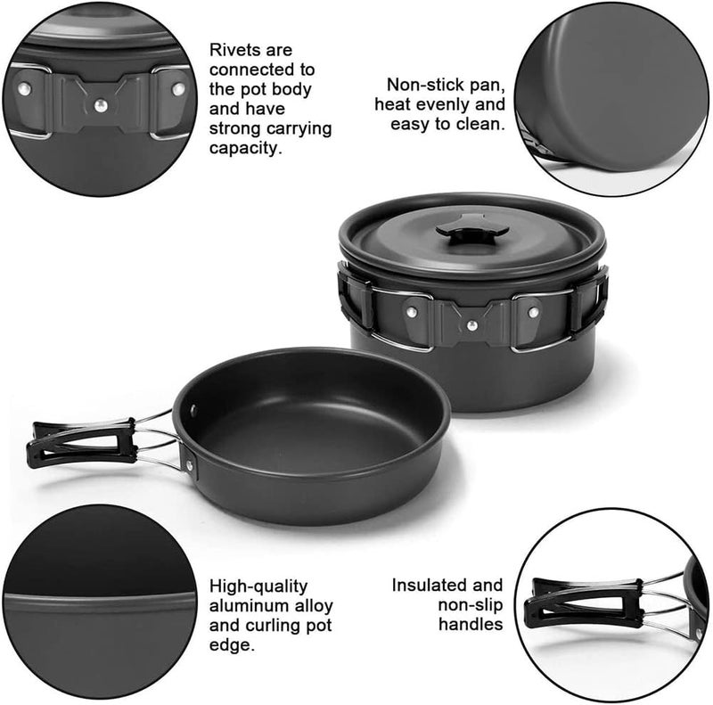 aiGear Camping Cooking Set Cookware Mess Kit with Storage Bag Pot Pan Set Camping Accessories for Outdoor Camping Hiking Picnic Portable and Lightweight Aluminum - Image 4